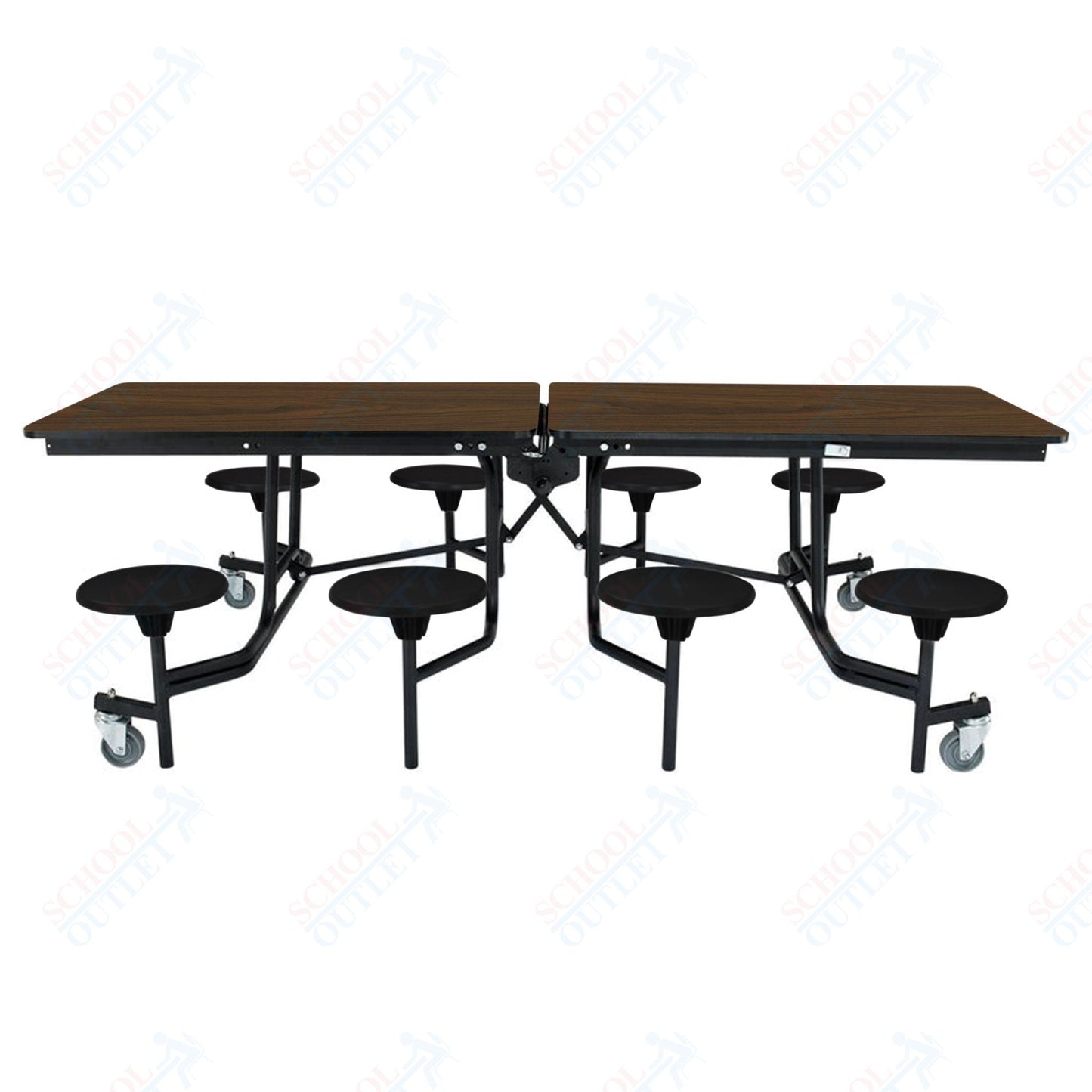 NPS Mobile Cafeteria Table - 30" W x 8' L - 8 Stools - MDF Core - Protect Edge - Chrome Frame