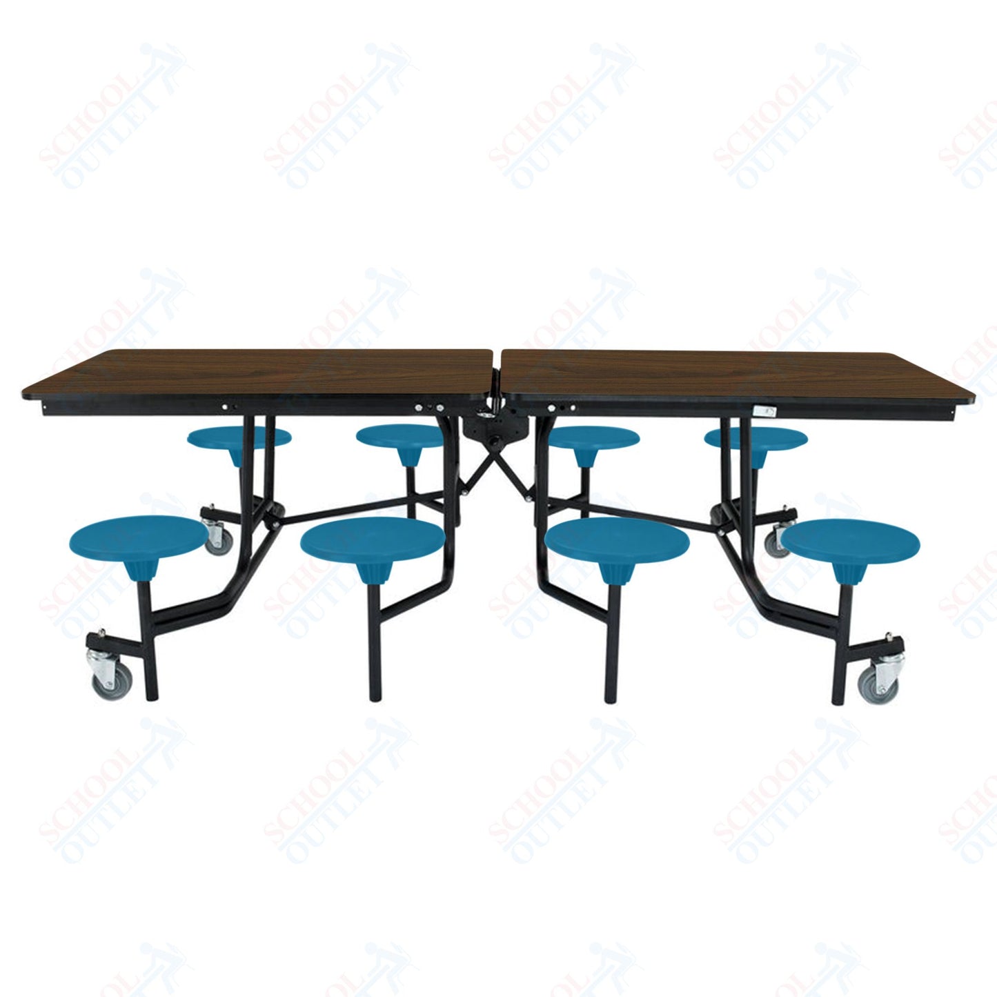 NPS Mobile Cafeteria Table - 30" W x 8' L - 8 Stools - MDF Core - Protect Edge - Chrome Frame
