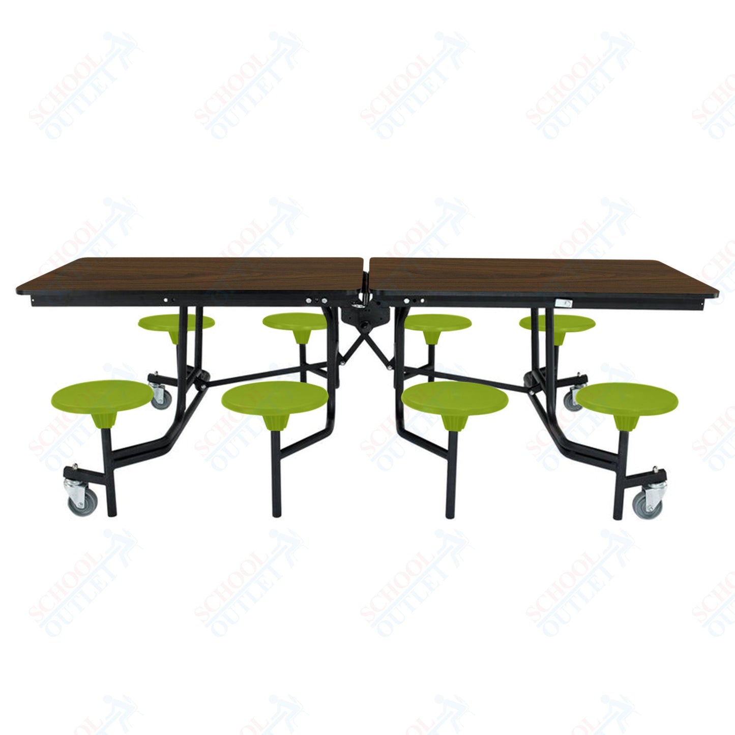 NPS Mobile Cafeteria Table - 30" W x 8' L - 8 Stools - MDF Core - Protect Edge - Chrome Frame