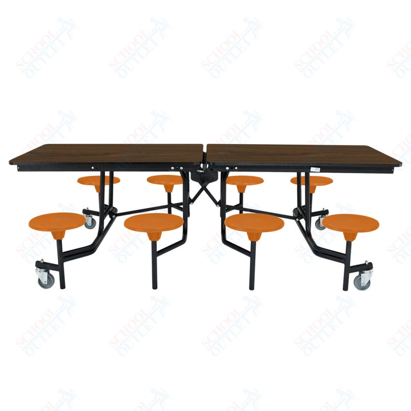 NPS Mobile Cafeteria Table - 30" W x 8' L - 8 Stools - MDF Core - Protect Edge - Chrome Frame