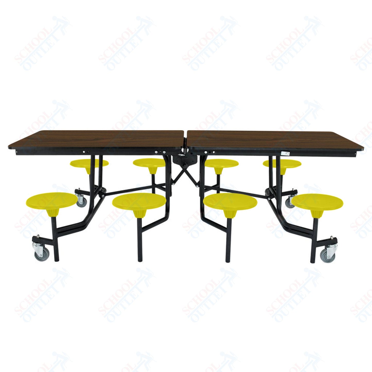 NPS Mobile Cafeteria Table - 30" W x 8' L - 8 Stools - MDF Core - Protect Edge - Chrome Frame