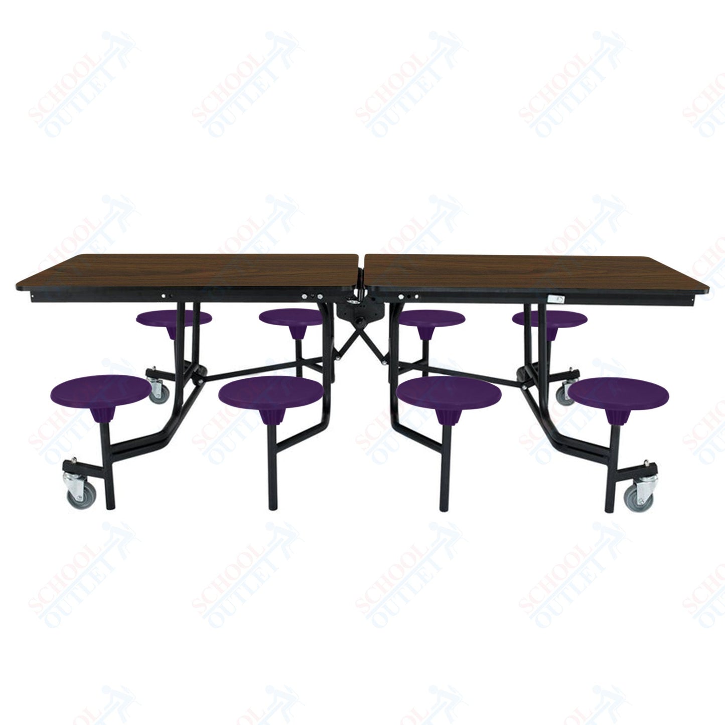 NPS Mobile Cafeteria Table - 30" W x 8' L - 8 Stools - MDF Core - Protect Edge - Chrome Frame