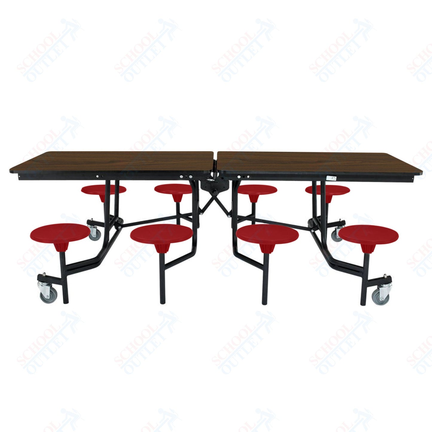 NPS Mobile Cafeteria Table - 30" W x 8' L - 8 Stools - MDF Core - Protect Edge - Chrome Frame