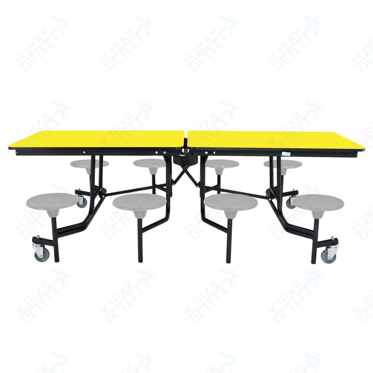 NPS Mobile Cafeteria Table - 30" W x 8' L - 8 Stools - MDF Core - Protect Edge - Chrome Frame