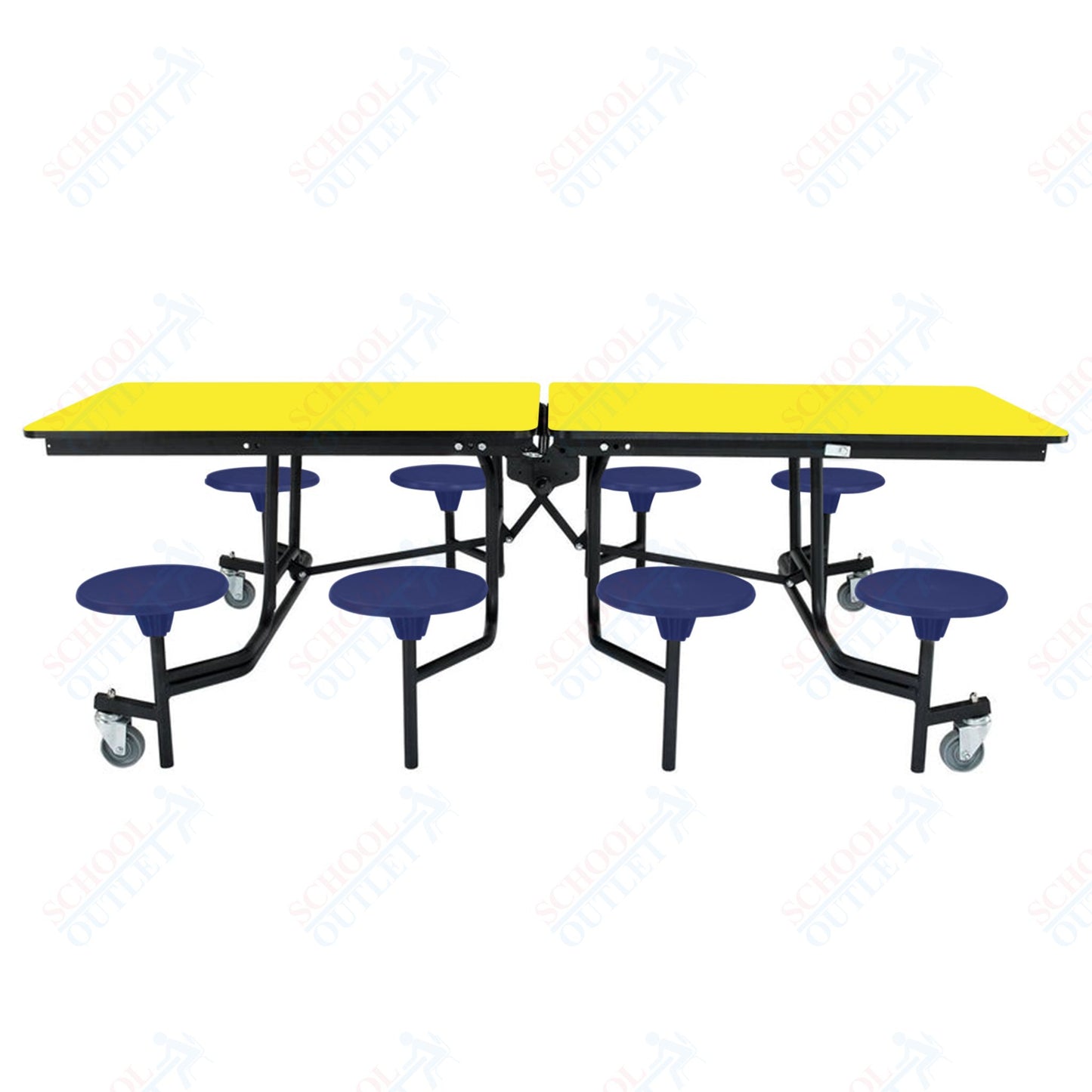 NPS Mobile Cafeteria Table - 30" W x 8' L - 8 Stools - MDF Core - Protect Edge - Chrome Frame