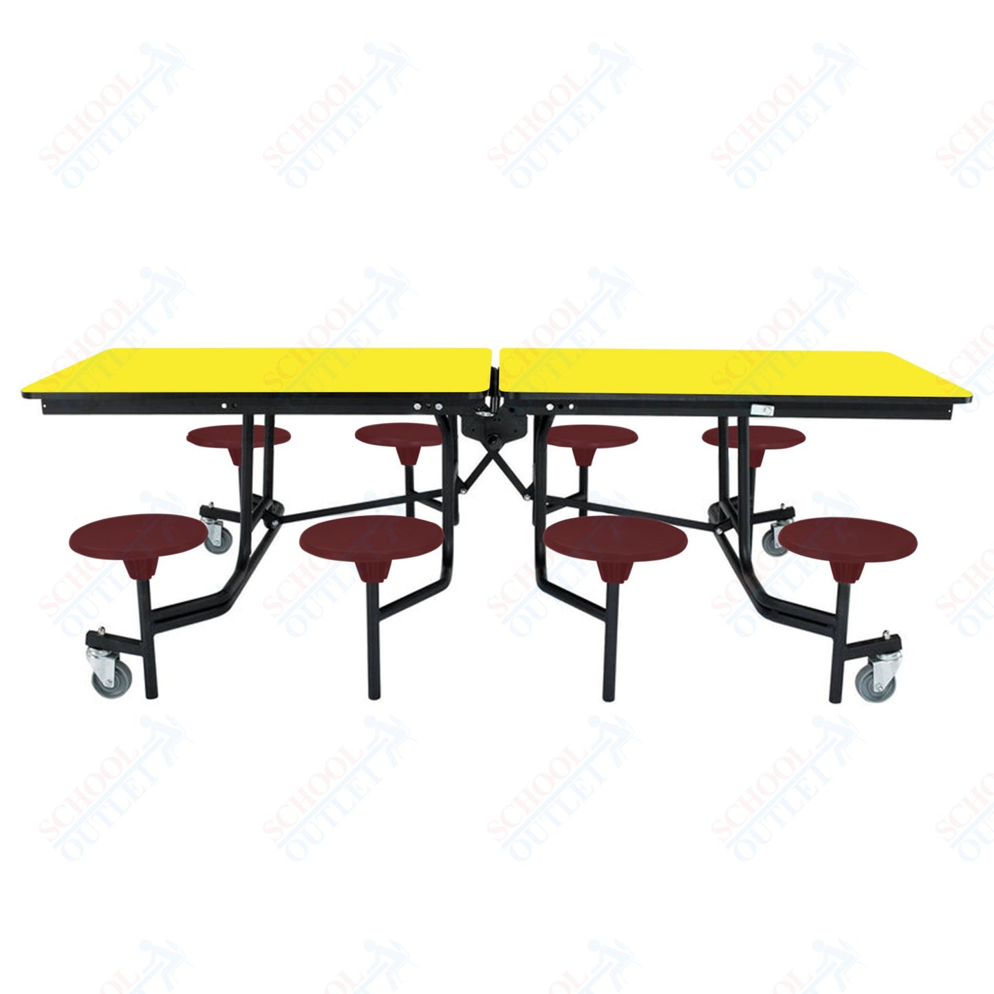 NPS Mobile Cafeteria Table - 30" W x 8' L - 8 Stools - MDF Core - Protect Edge - Chrome Frame