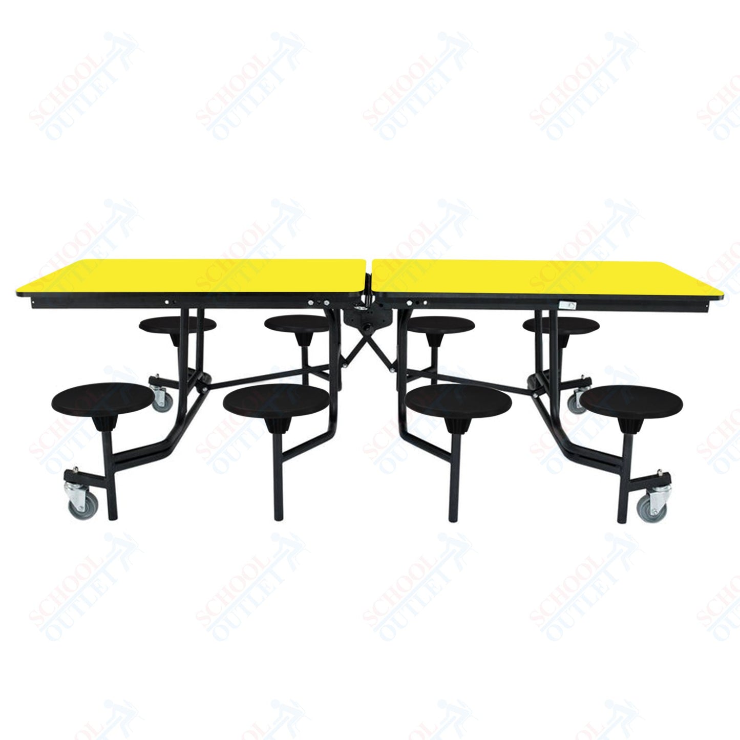 NPS Mobile Cafeteria Table - 30" W x 8' L - 8 Stools - MDF Core - Protect Edge - Chrome Frame