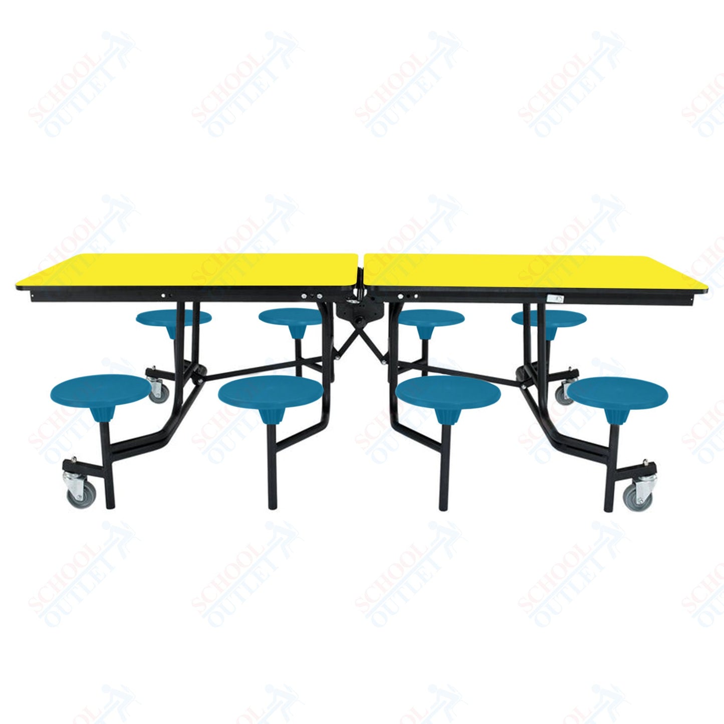 NPS Mobile Cafeteria Table - 30" W x 8' L - 8 Stools - MDF Core - Protect Edge - Chrome Frame