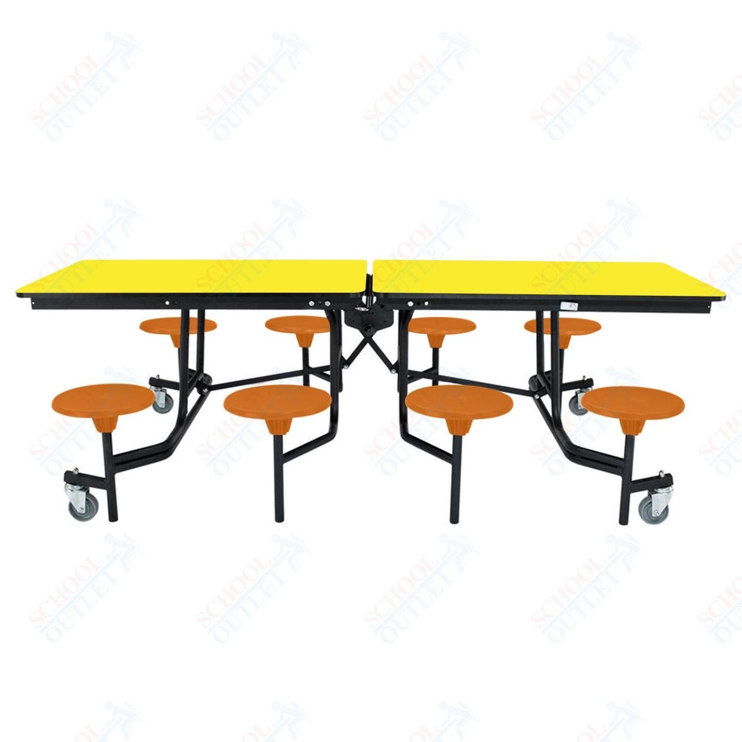 NPS Mobile Cafeteria Table - 30" W x 8' L - 8 Stools - MDF Core - Protect Edge - Chrome Frame