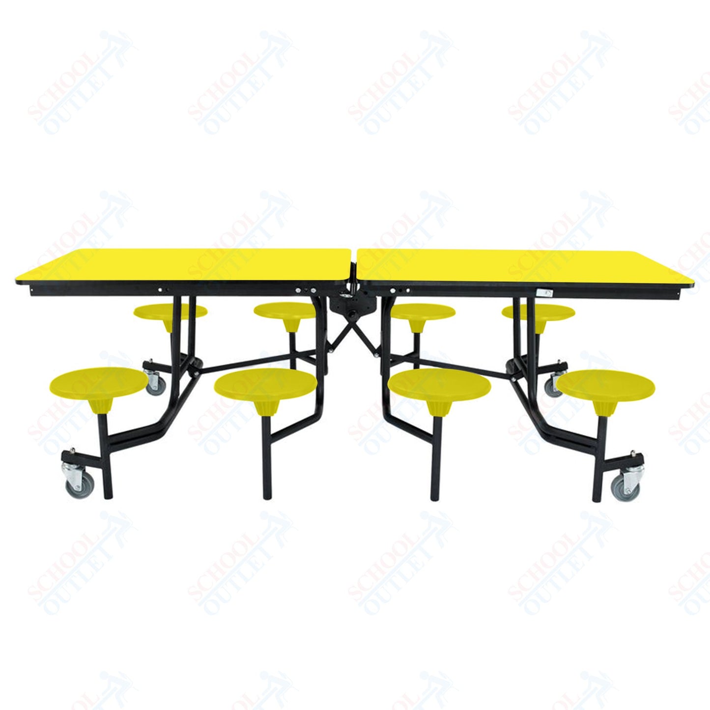 NPS Mobile Cafeteria Table - 30" W x 8' L - 8 Stools - MDF Core - Protect Edge - Chrome Frame