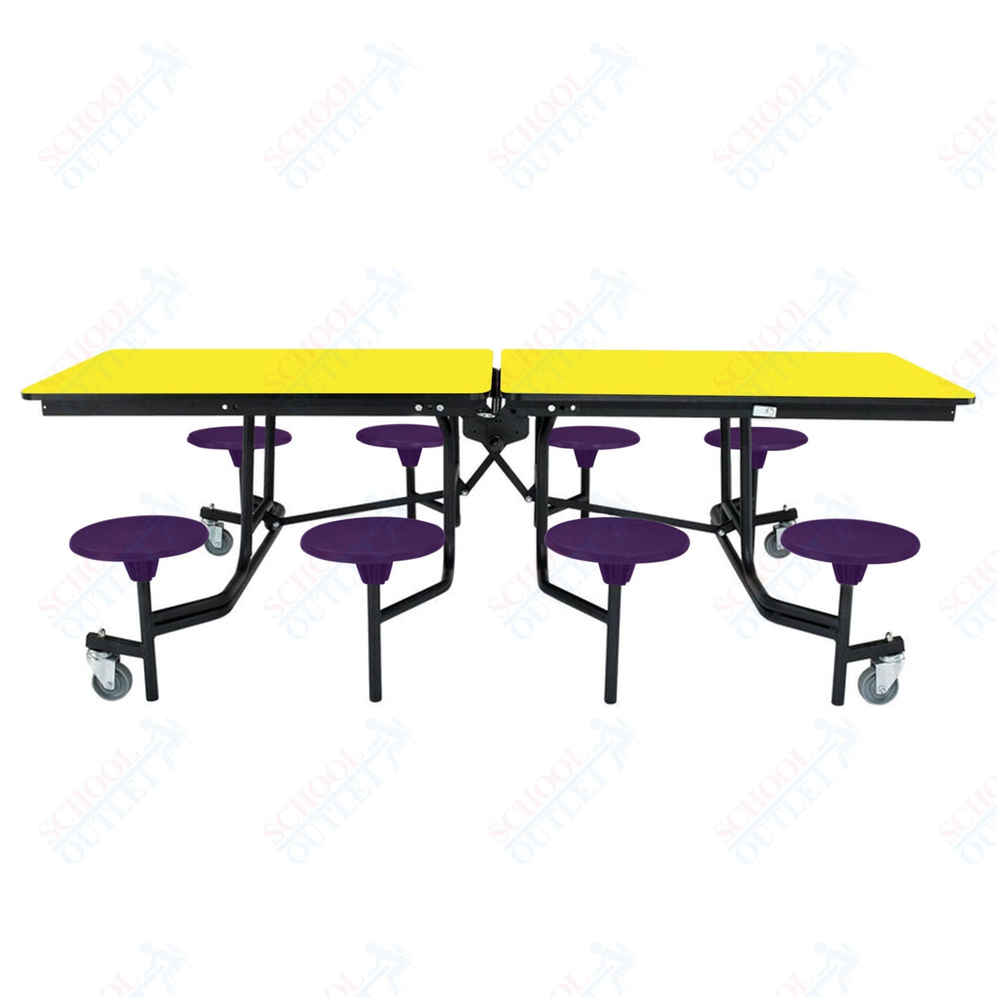 NPS Mobile Cafeteria Table - 30" W x 8' L - 8 Stools - MDF Core - Protect Edge - Chrome Frame