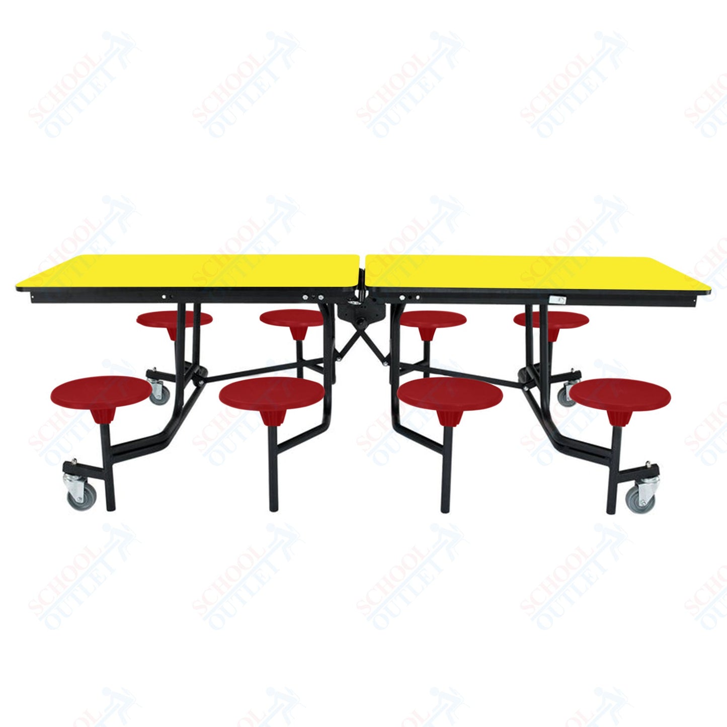 NPS Mobile Cafeteria Table - 30" W x 8' L - 8 Stools - MDF Core - Protect Edge - Chrome Frame