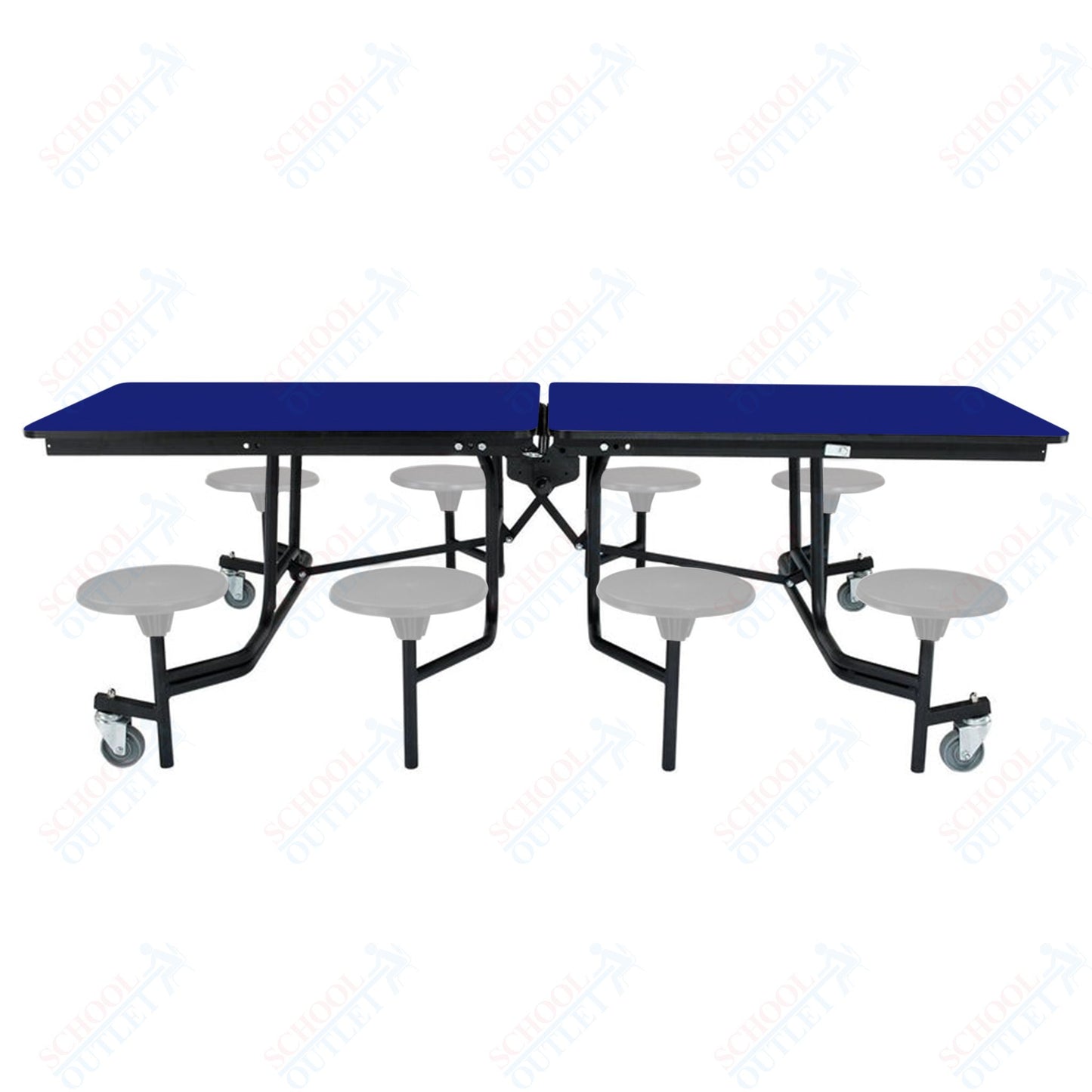 NPS Mobile Cafeteria Table - 30" W x 8' L - 8 Stools - Particleboard Core - T-Molding Edge - Black Powdercoated Frame