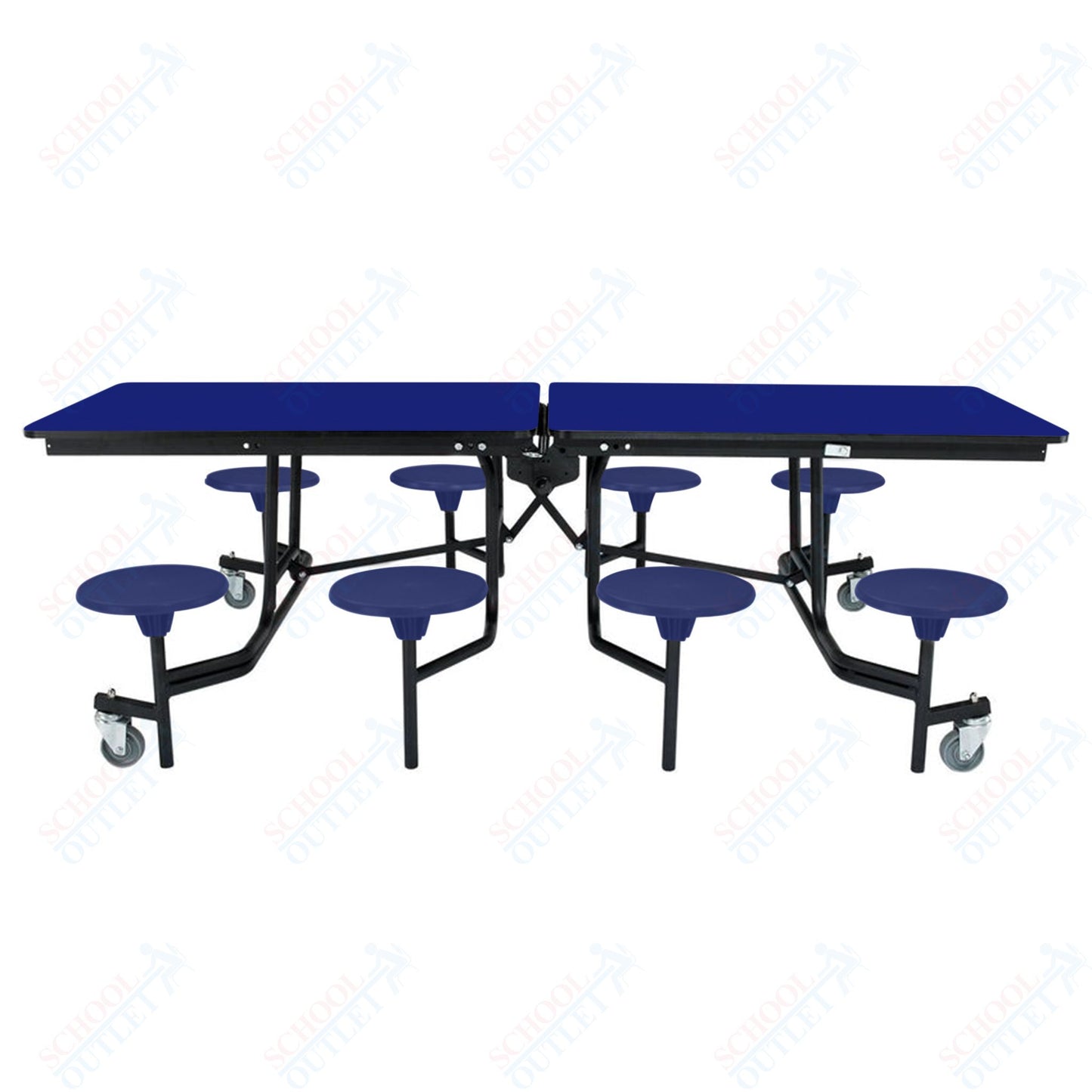 NPS Mobile Cafeteria Table - 30" W x 8' L - 8 Stools - Particleboard Core - T-Molding Edge - Black Powdercoated Frame
