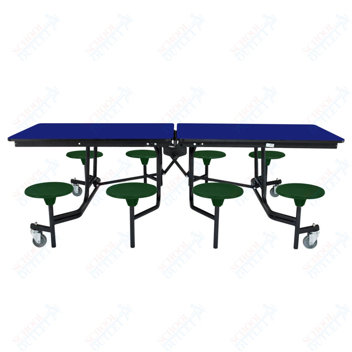 NPS Mobile Cafeteria Table - 30" W x 8' L - 8 Stools - Particleboard Core - T-Molding Edge - Black Powdercoated Frame
