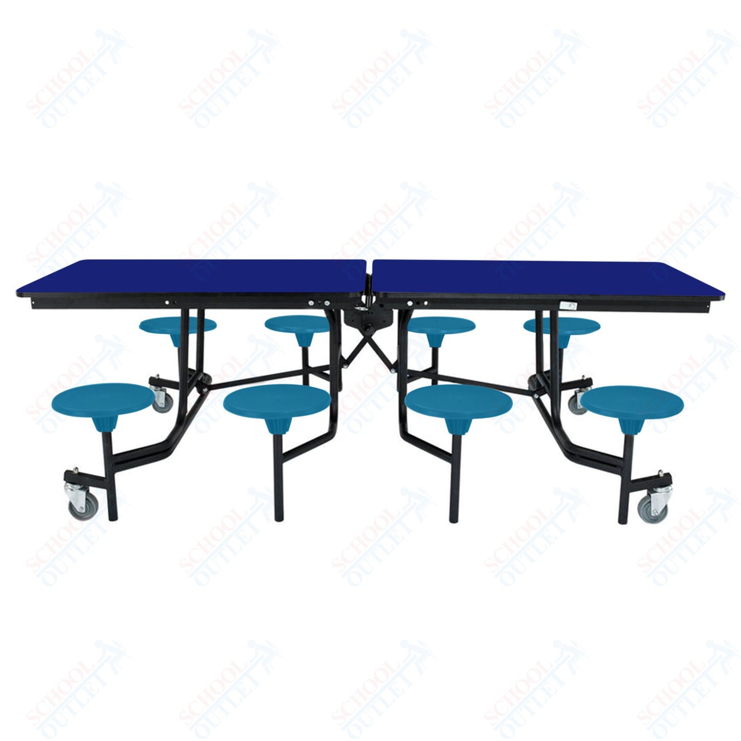 NPS Mobile Cafeteria Table - 30" W x 8' L - 8 Stools - Particleboard Core - T-Molding Edge - Black Powdercoated Frame
