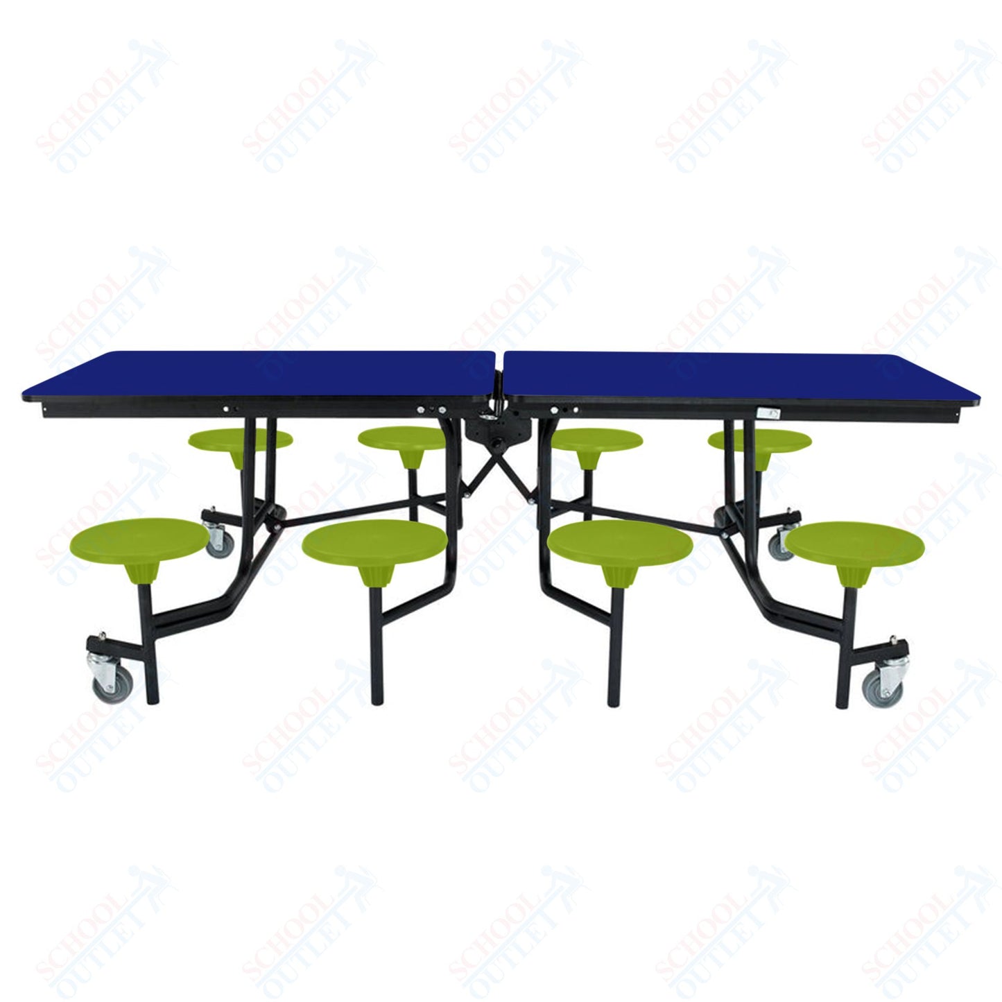 NPS Mobile Cafeteria Table - 30" W x 8' L - 8 Stools - Particleboard Core - T-Molding Edge - Black Powdercoated Frame