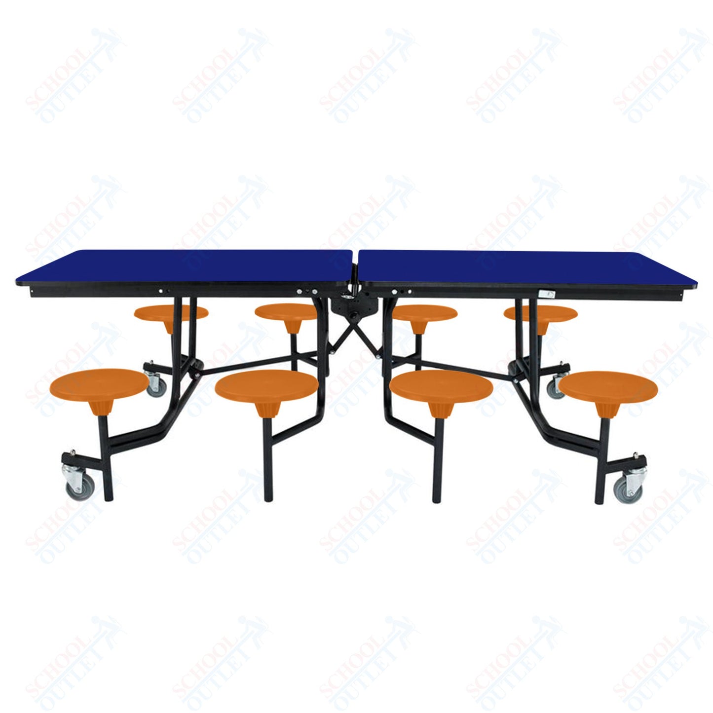 NPS Mobile Cafeteria Table - 30" W x 8' L - 8 Stools - Particleboard Core - T-Molding Edge - Black Powdercoated Frame