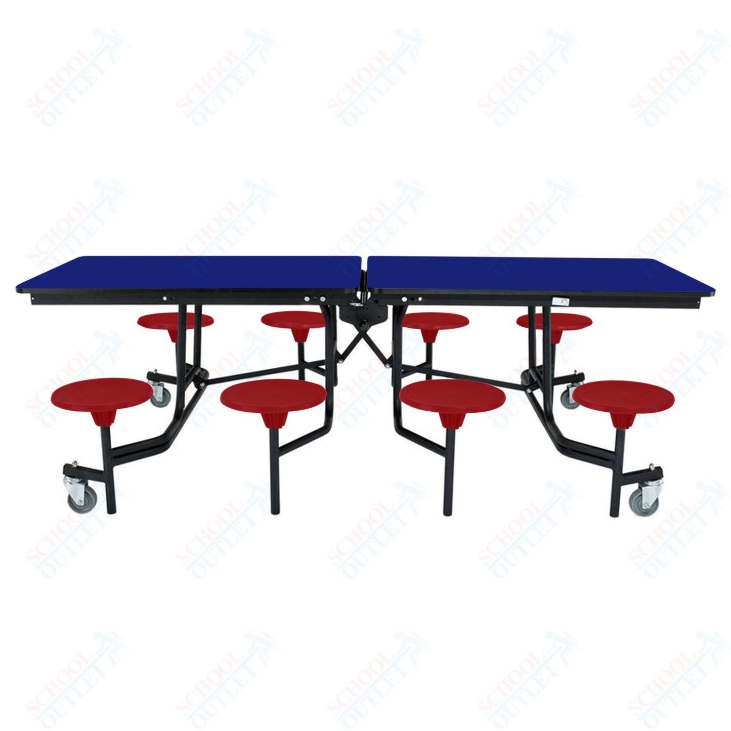 NPS Mobile Cafeteria Table - 30" W x 8' L - 8 Stools - Particleboard Core - T-Molding Edge - Black Powdercoated Frame