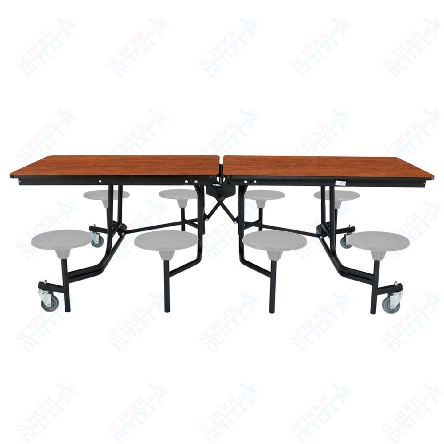 NPS Mobile Cafeteria Table - 30" W x 8' L - 8 Stools - Particleboard Core - T-Molding Edge - Black Powdercoated Frame