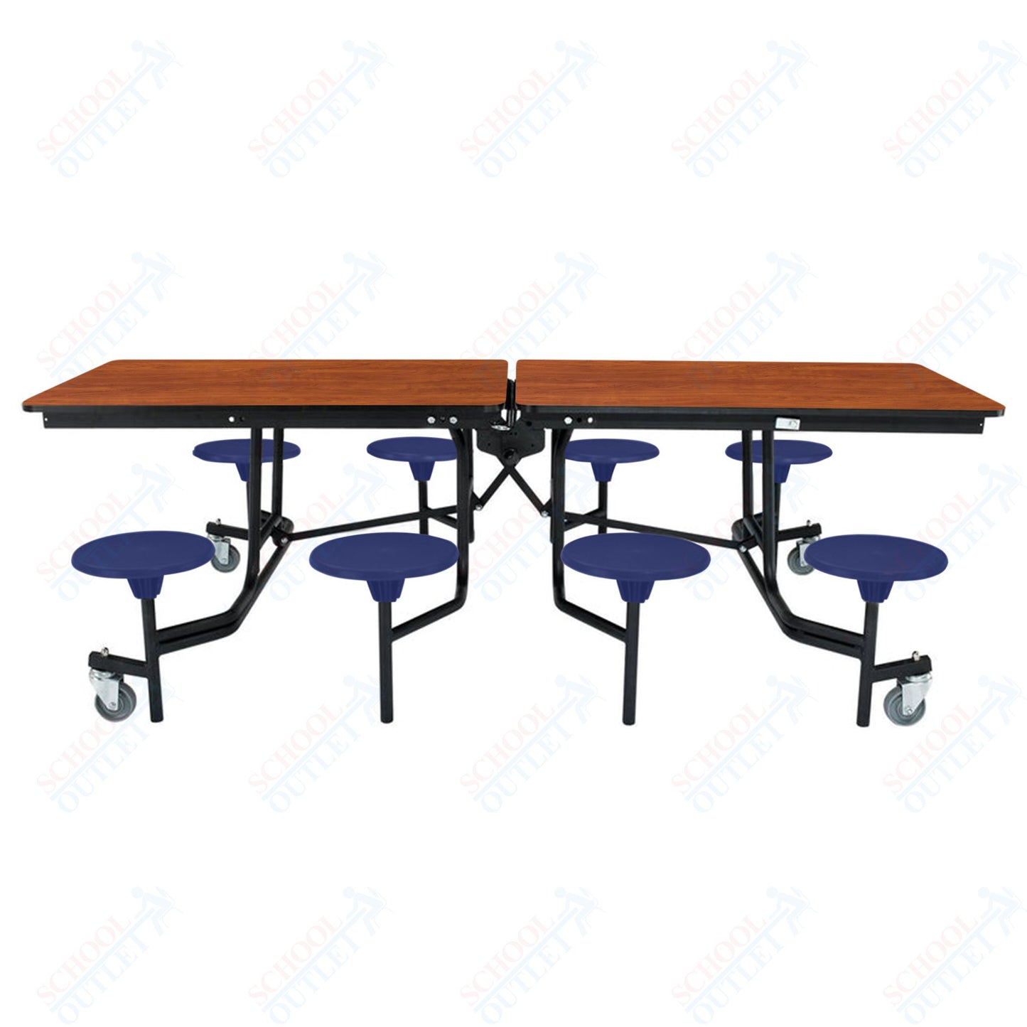 NPS Mobile Cafeteria Table - 30" W x 8' L - 8 Stools - Particleboard Core - T-Molding Edge - Black Powdercoated Frame