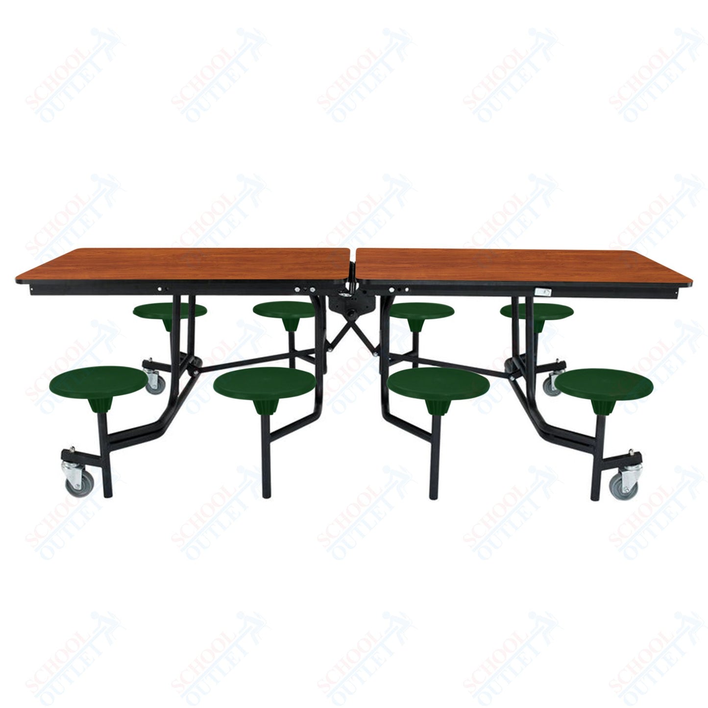 NPS Mobile Cafeteria Table - 30" W x 8' L - 8 Stools - Particleboard Core - T-Molding Edge - Black Powdercoated Frame