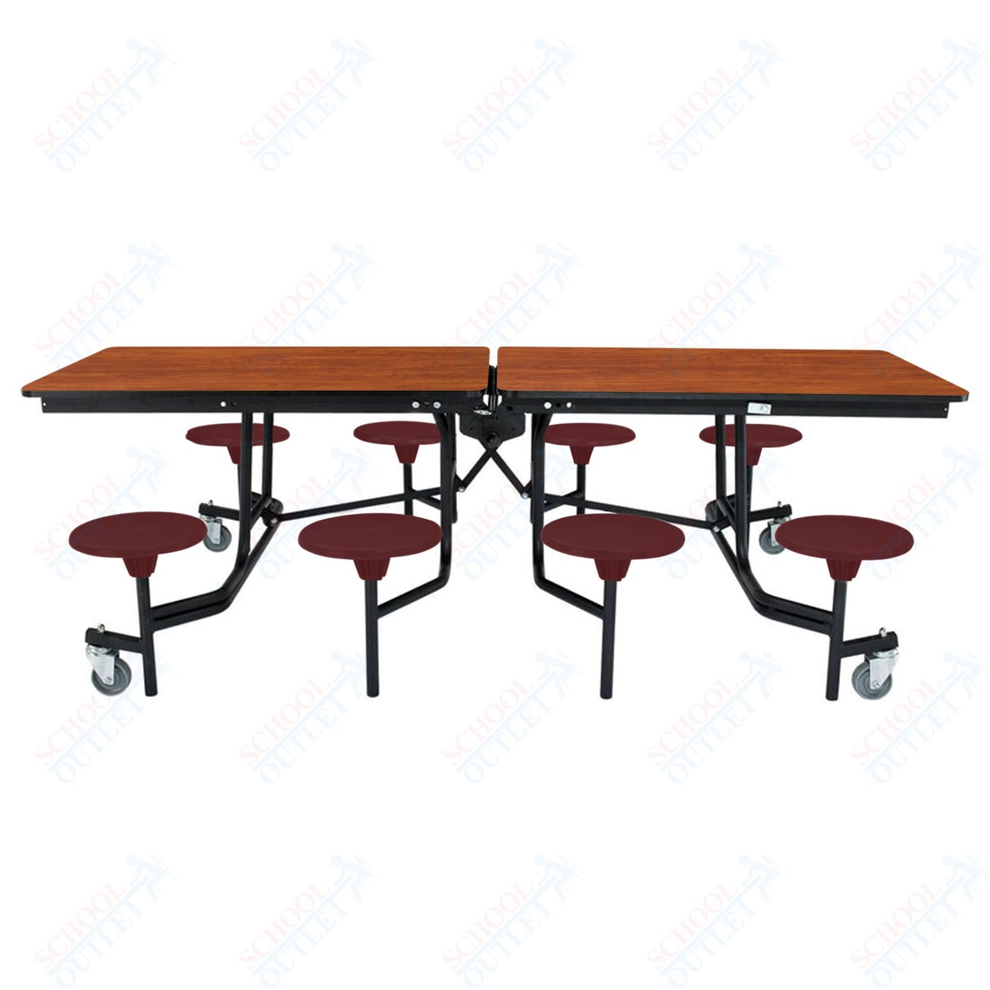 NPS Mobile Cafeteria Table - 30" W x 8' L - 8 Stools - Particleboard Core - T-Molding Edge - Black Powdercoated Frame