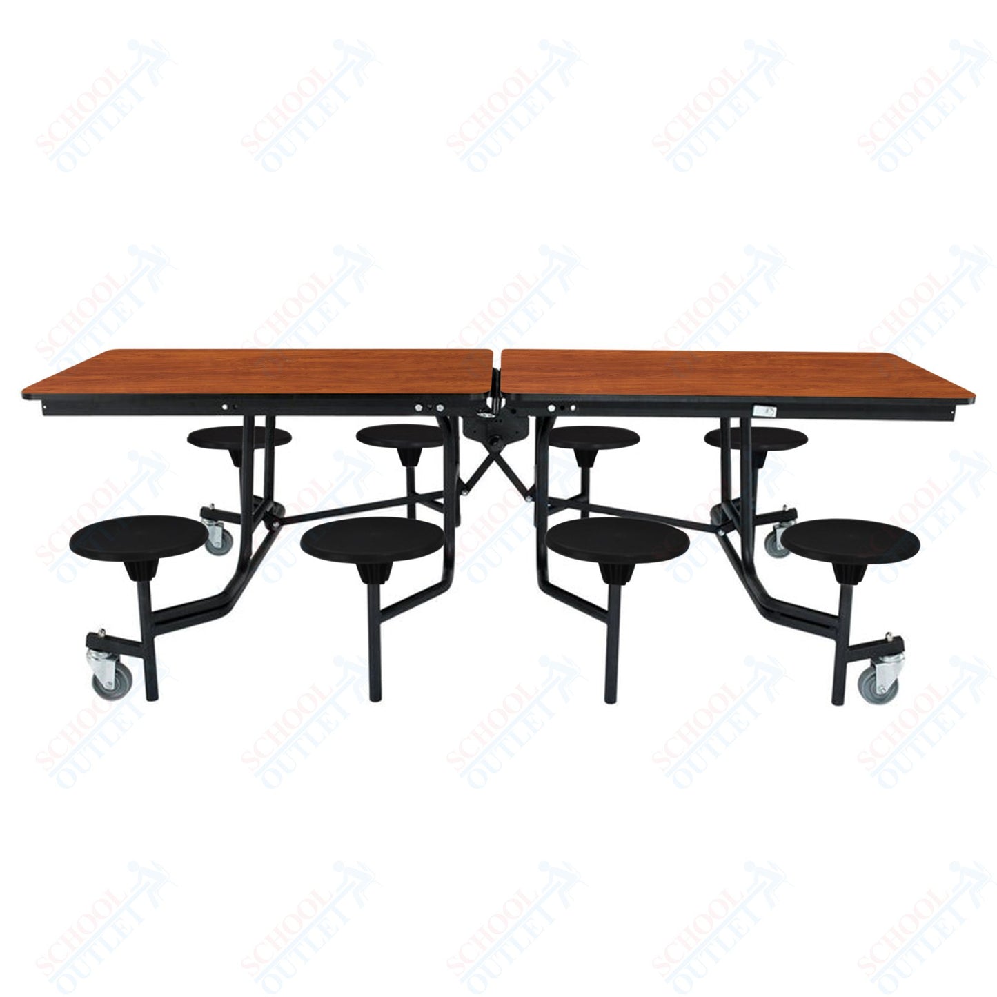 NPS Mobile Cafeteria Table - 30" W x 8' L - 8 Stools - Particleboard Core - T-Molding Edge - Black Powdercoated Frame