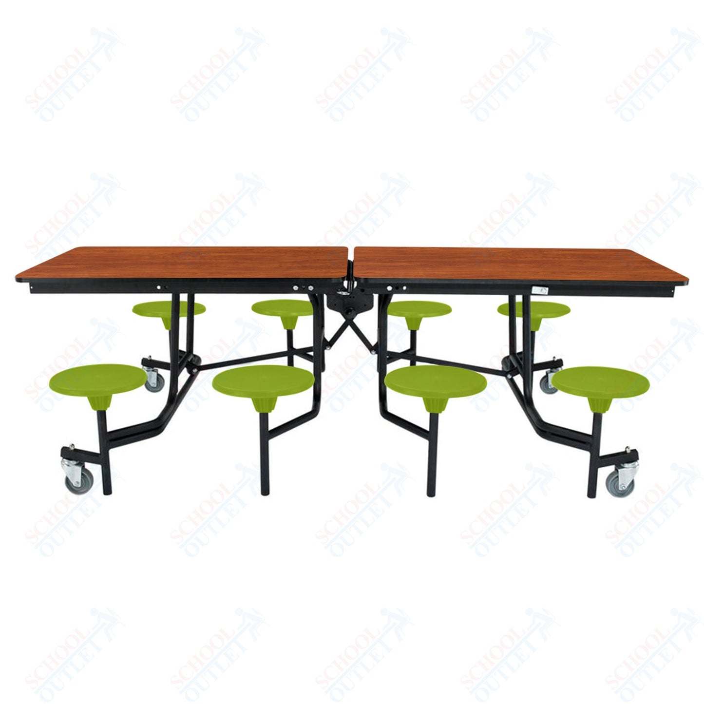 NPS Mobile Cafeteria Table - 30" W x 8' L - 8 Stools - Particleboard Core - T-Molding Edge - Black Powdercoated Frame