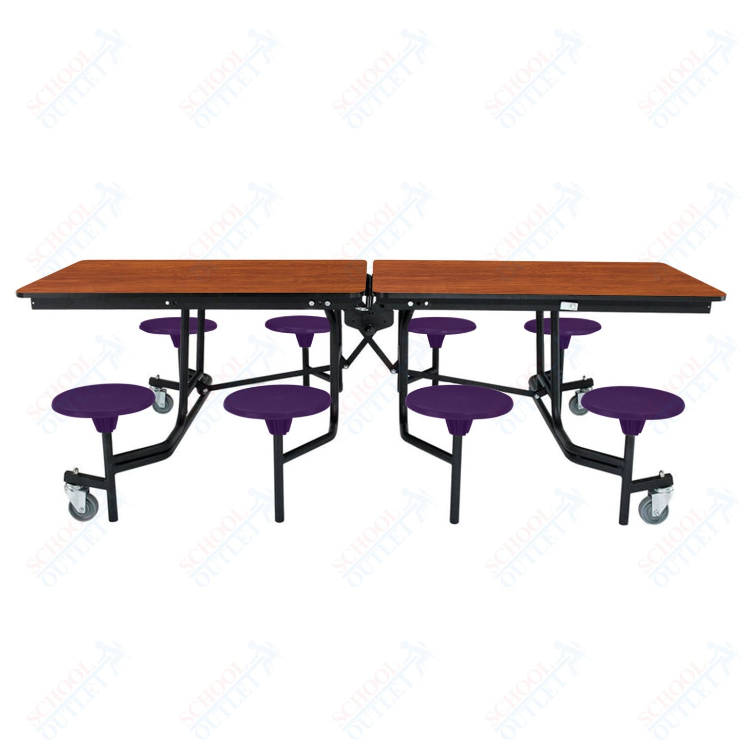 NPS Mobile Cafeteria Table - 30" W x 8' L - 8 Stools - Particleboard Core - T-Molding Edge - Black Powdercoated Frame