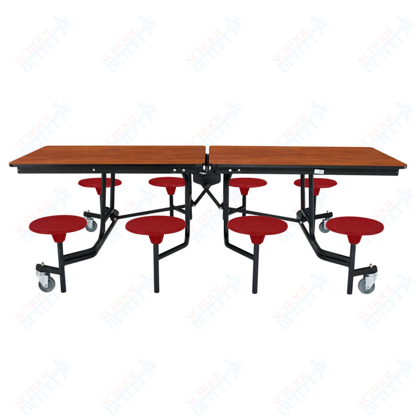 NPS Mobile Cafeteria Table - 30" W x 8' L - 8 Stools - Particleboard Core - T-Molding Edge - Black Powdercoated Frame