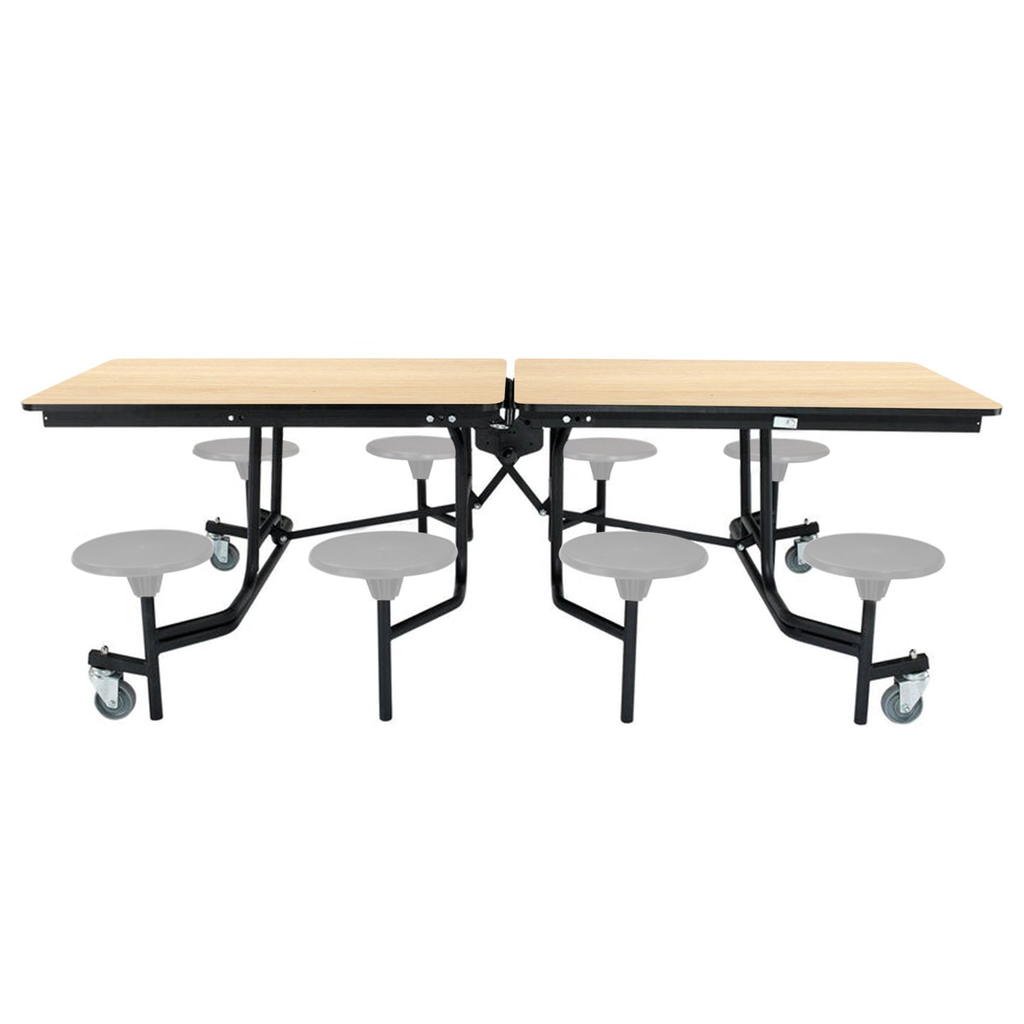 NPS Mobile Cafeteria Table - 30" W x 8' L - 8 Stools - Particleboard Core - T-Molding Edge - Black Powdercoated Frame