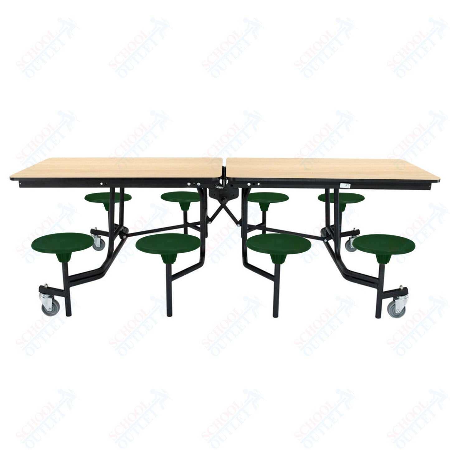 NPS Mobile Cafeteria Table - 30" W x 8' L - 8 Stools - Particleboard Core - T-Molding Edge - Black Powdercoated Frame