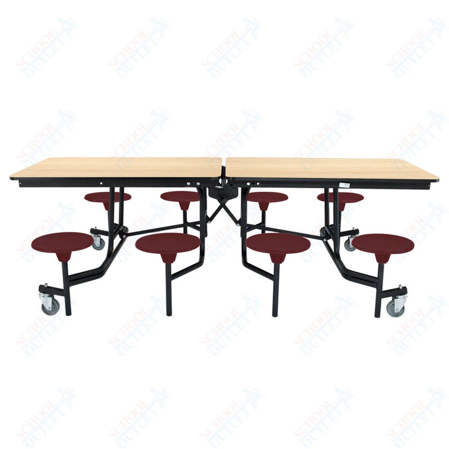 NPS Mobile Cafeteria Table - 30" W x 8' L - 8 Stools - Particleboard Core - T-Molding Edge - Black Powdercoated Frame