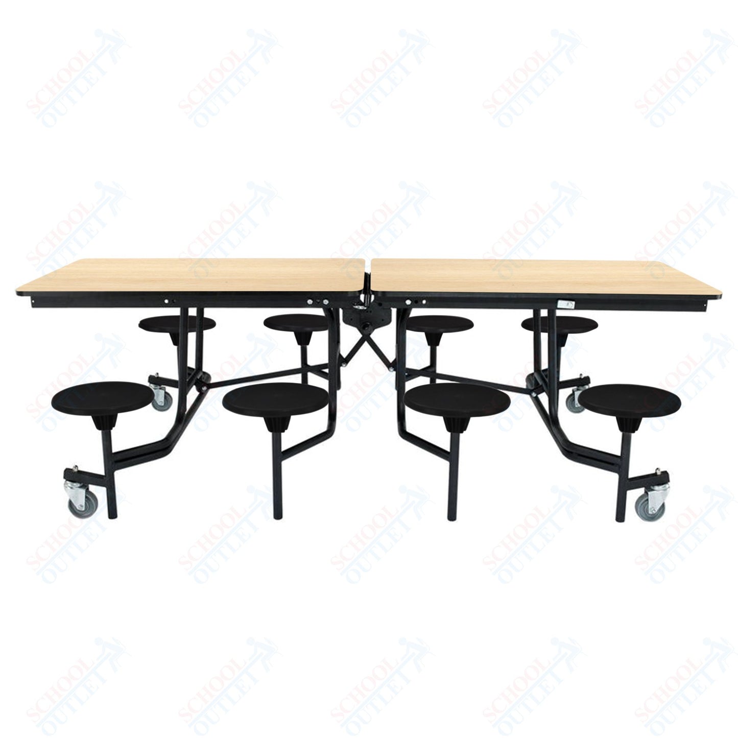 NPS Mobile Cafeteria Table - 30" W x 8' L - 8 Stools - Particleboard Core - T-Molding Edge - Black Powdercoated Frame