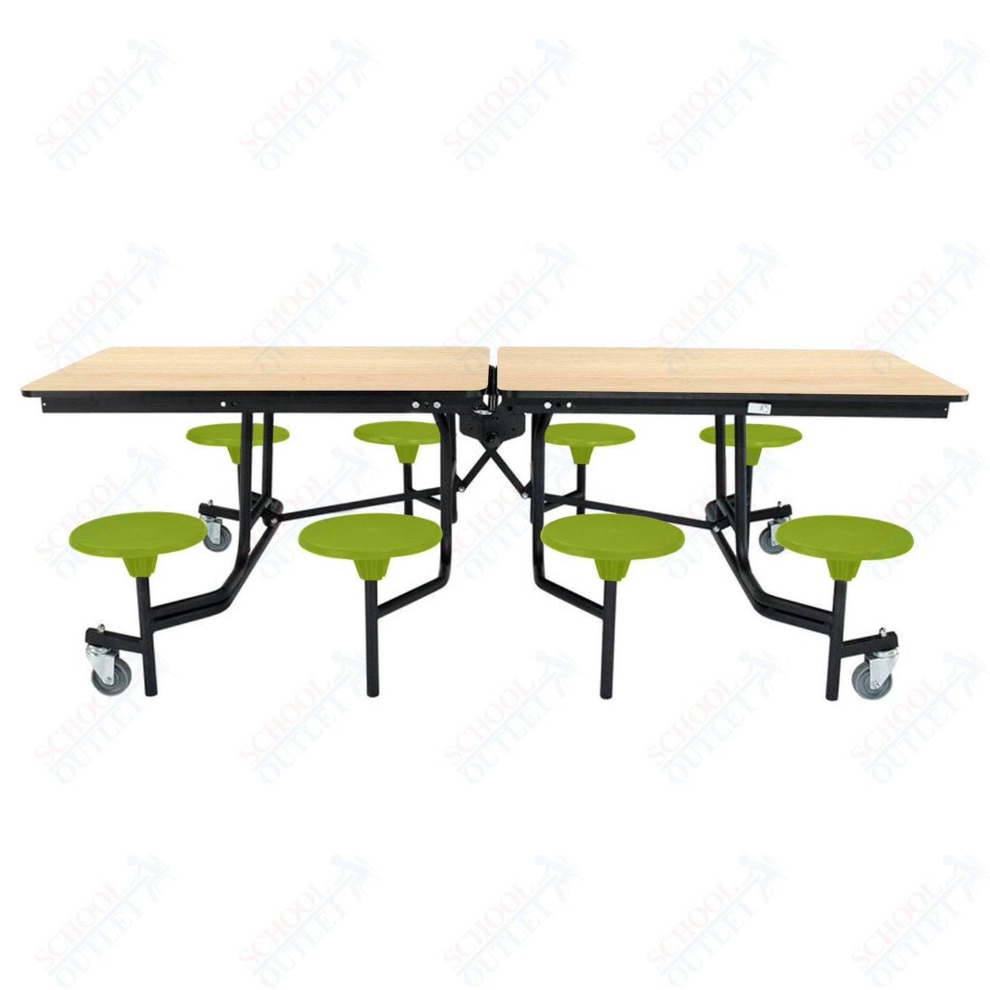 NPS Mobile Cafeteria Table - 30" W x 8' L - 8 Stools - Particleboard Core - T-Molding Edge - Black Powdercoated Frame