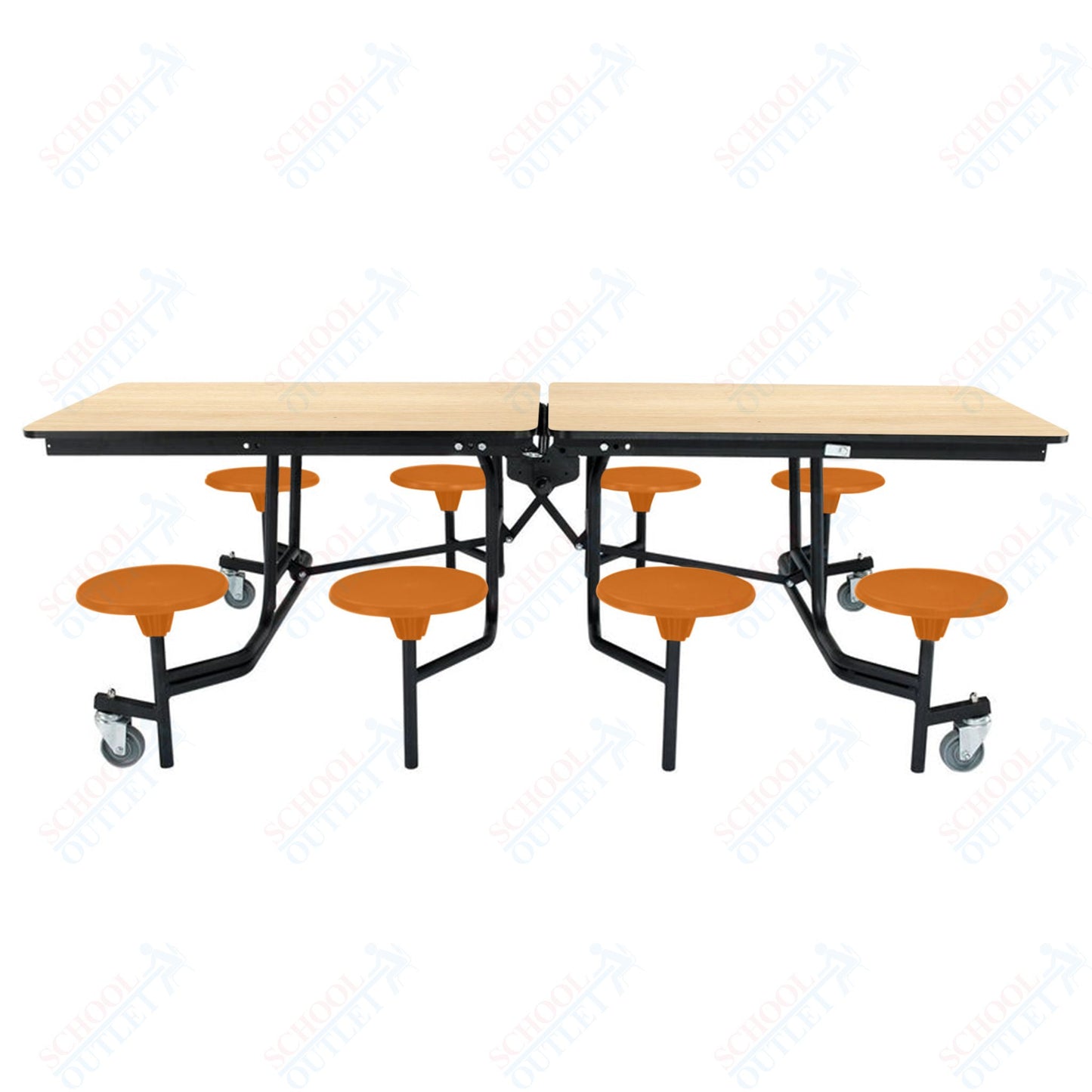 NPS Mobile Cafeteria Table - 30" W x 8' L - 8 Stools - Particleboard Core - T-Molding Edge - Black Powdercoated Frame
