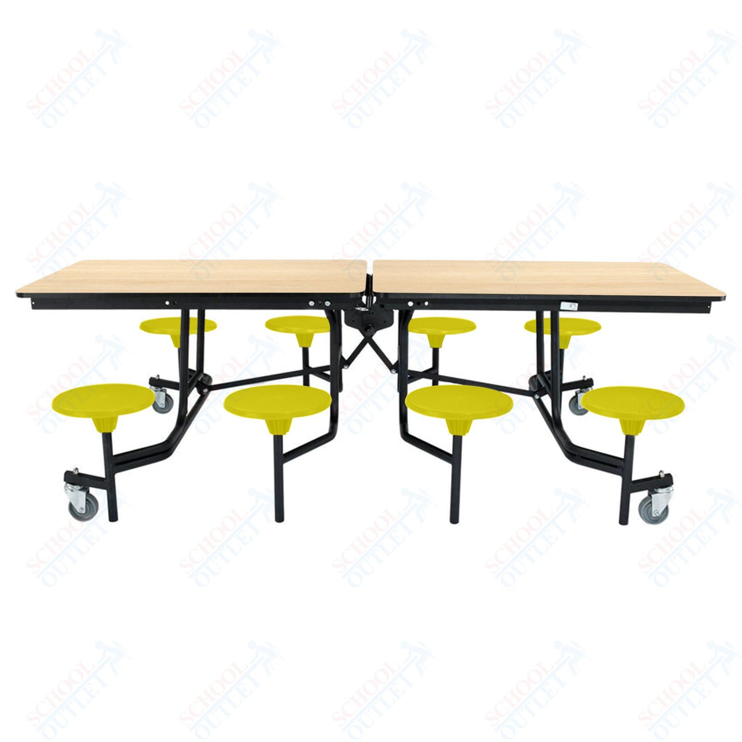 NPS Mobile Cafeteria Table - 30" W x 8' L - 8 Stools - Particleboard Core - T-Molding Edge - Black Powdercoated Frame