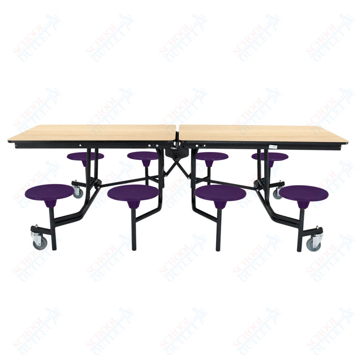 NPS Mobile Cafeteria Table - 30" W x 8' L - 8 Stools - Particleboard Core - T-Molding Edge - Black Powdercoated Frame