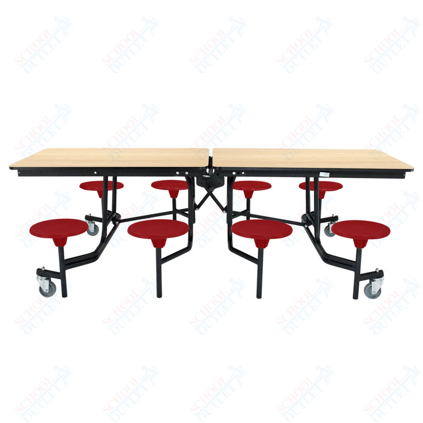 NPS Mobile Cafeteria Table - 30" W x 8' L - 8 Stools - Particleboard Core - T-Molding Edge - Black Powdercoated Frame