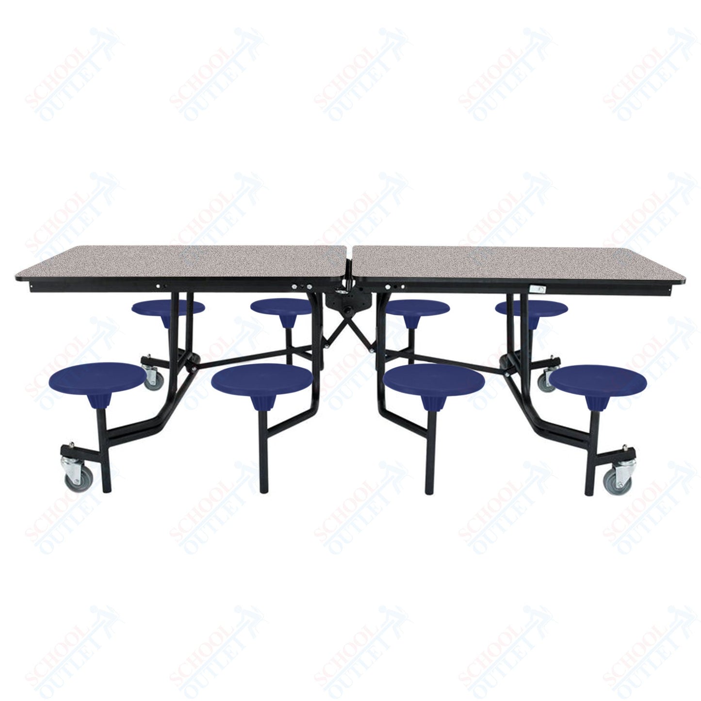 NPS Mobile Cafeteria Table - 30" W x 8' L - 8 Stools - Particleboard Core - T-Molding Edge - Black Powdercoated Frame