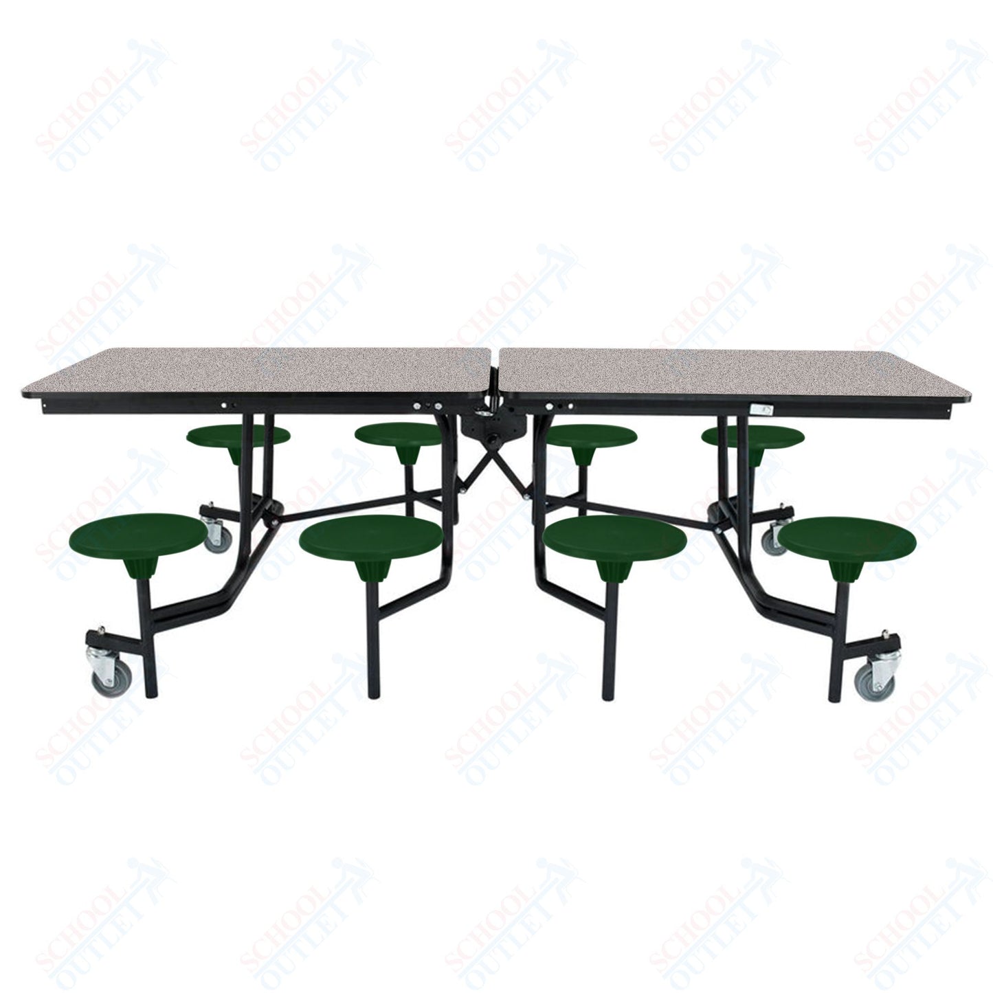 NPS Mobile Cafeteria Table - 30" W x 8' L - 8 Stools - Particleboard Core - T-Molding Edge - Black Powdercoated Frame