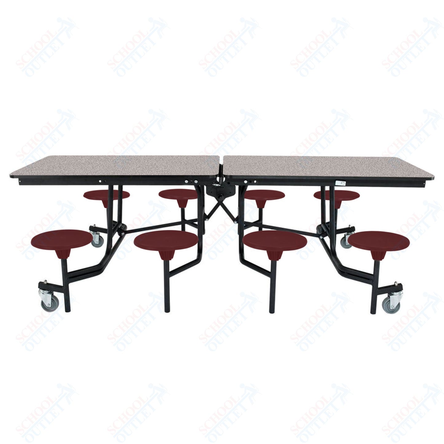 NPS Mobile Cafeteria Table - 30" W x 8' L - 8 Stools - Particleboard Core - T-Molding Edge - Black Powdercoated Frame