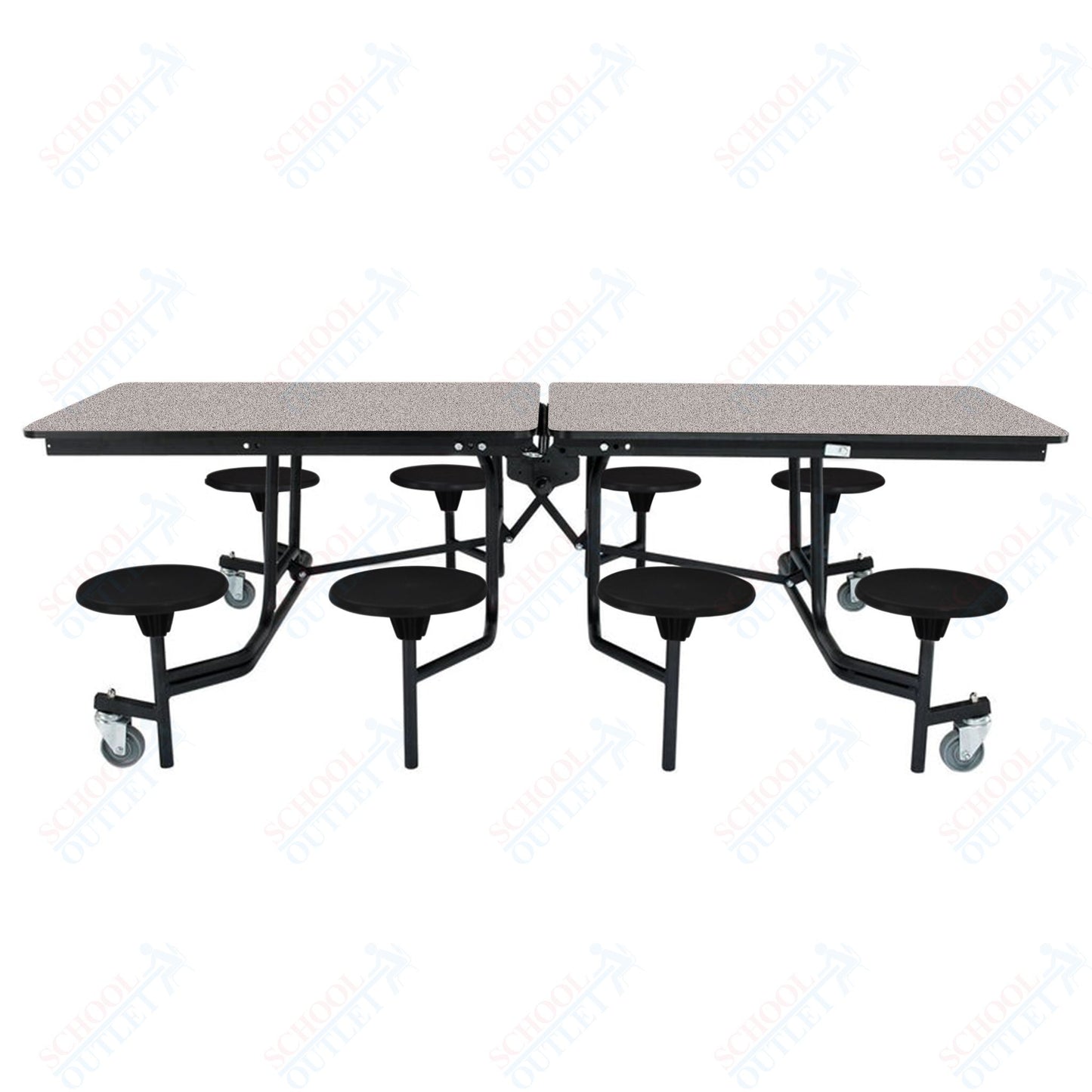 NPS Mobile Cafeteria Table - 30" W x 8' L - 8 Stools - Particleboard Core - T-Molding Edge - Black Powdercoated Frame