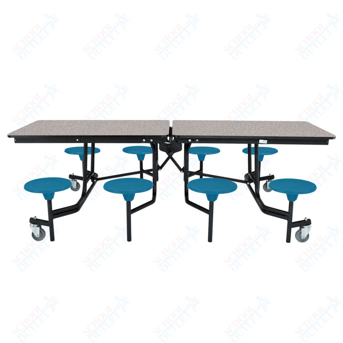 NPS Mobile Cafeteria Table - 30" W x 8' L - 8 Stools - Particleboard Core - T-Molding Edge - Black Powdercoated Frame
