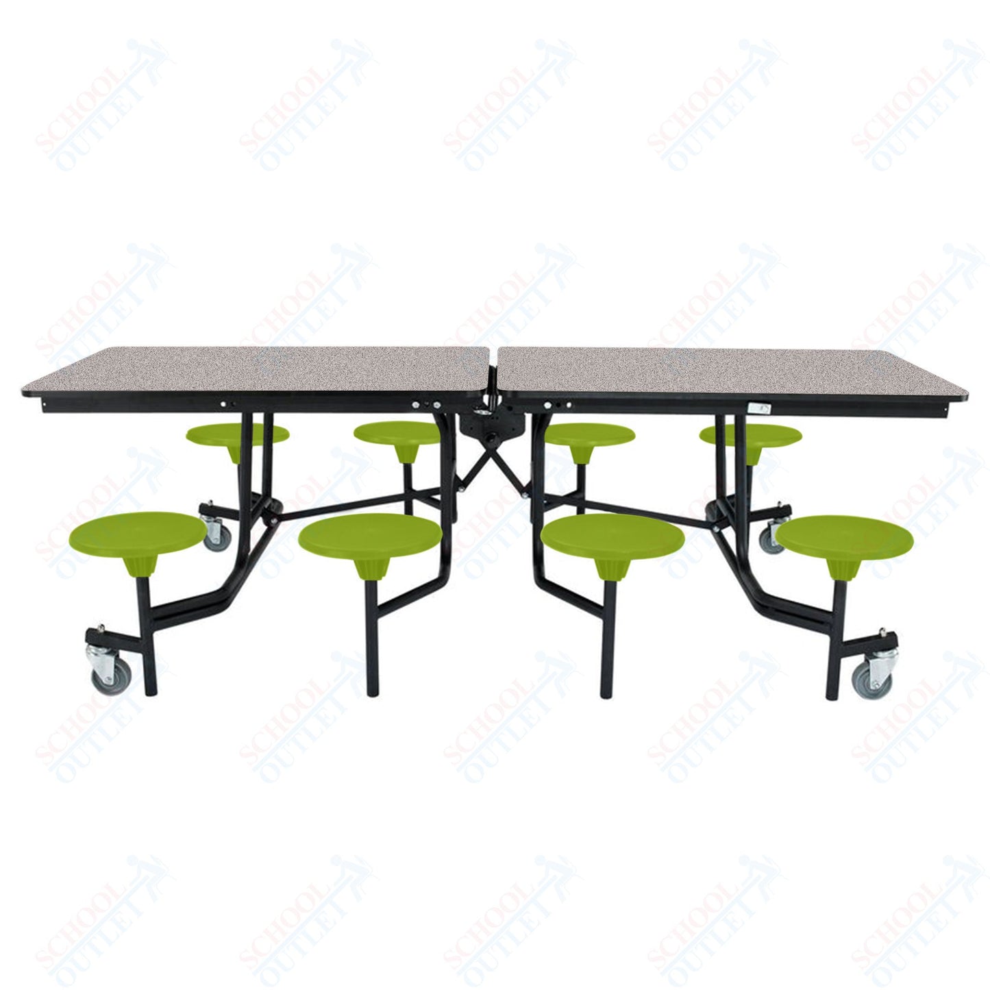 NPS Mobile Cafeteria Table - 30" W x 8' L - 8 Stools - Particleboard Core - T-Molding Edge - Black Powdercoated Frame