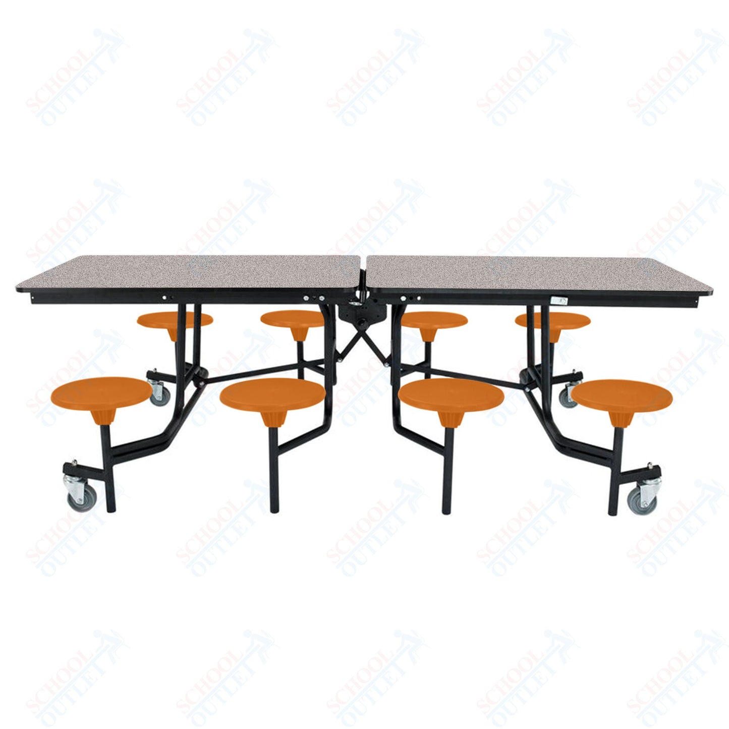 NPS Mobile Cafeteria Table - 30" W x 8' L - 8 Stools - Particleboard Core - T-Molding Edge - Black Powdercoated Frame