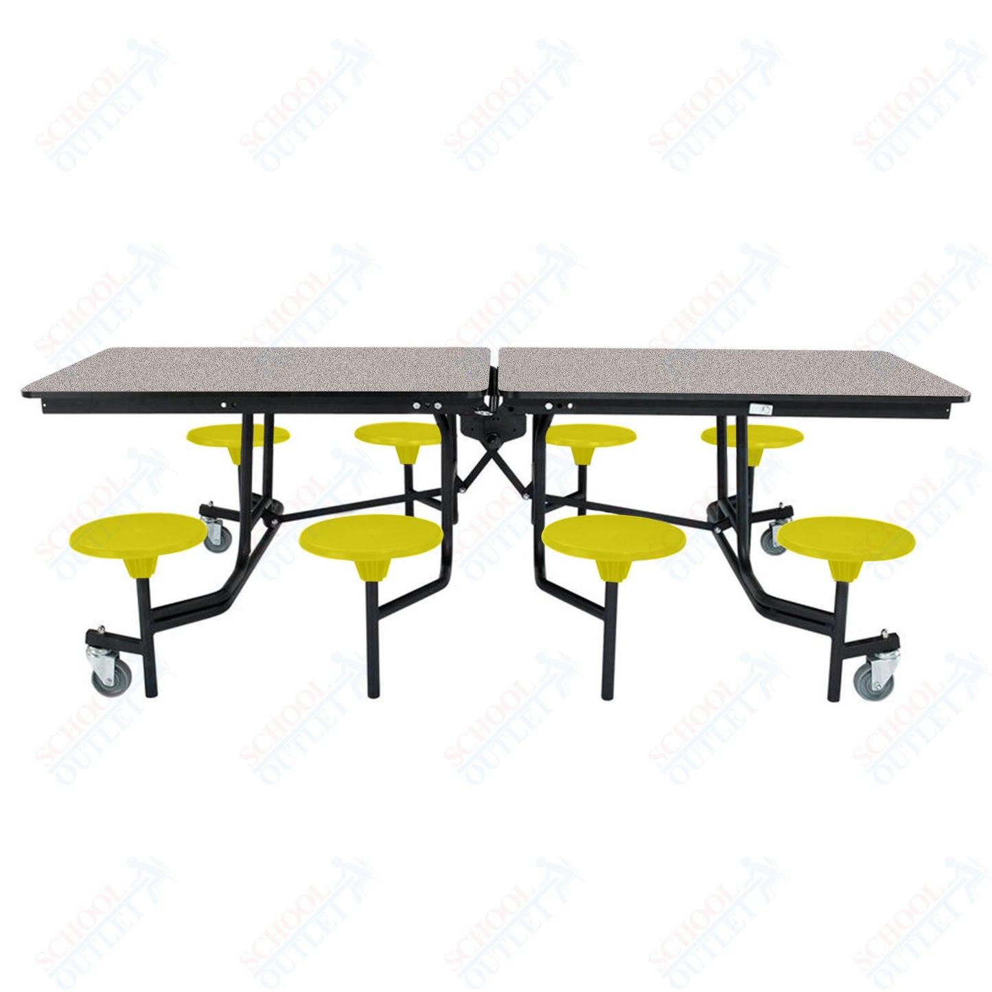 NPS Mobile Cafeteria Table - 30" W x 8' L - 8 Stools - Particleboard Core - T-Molding Edge - Black Powdercoated Frame