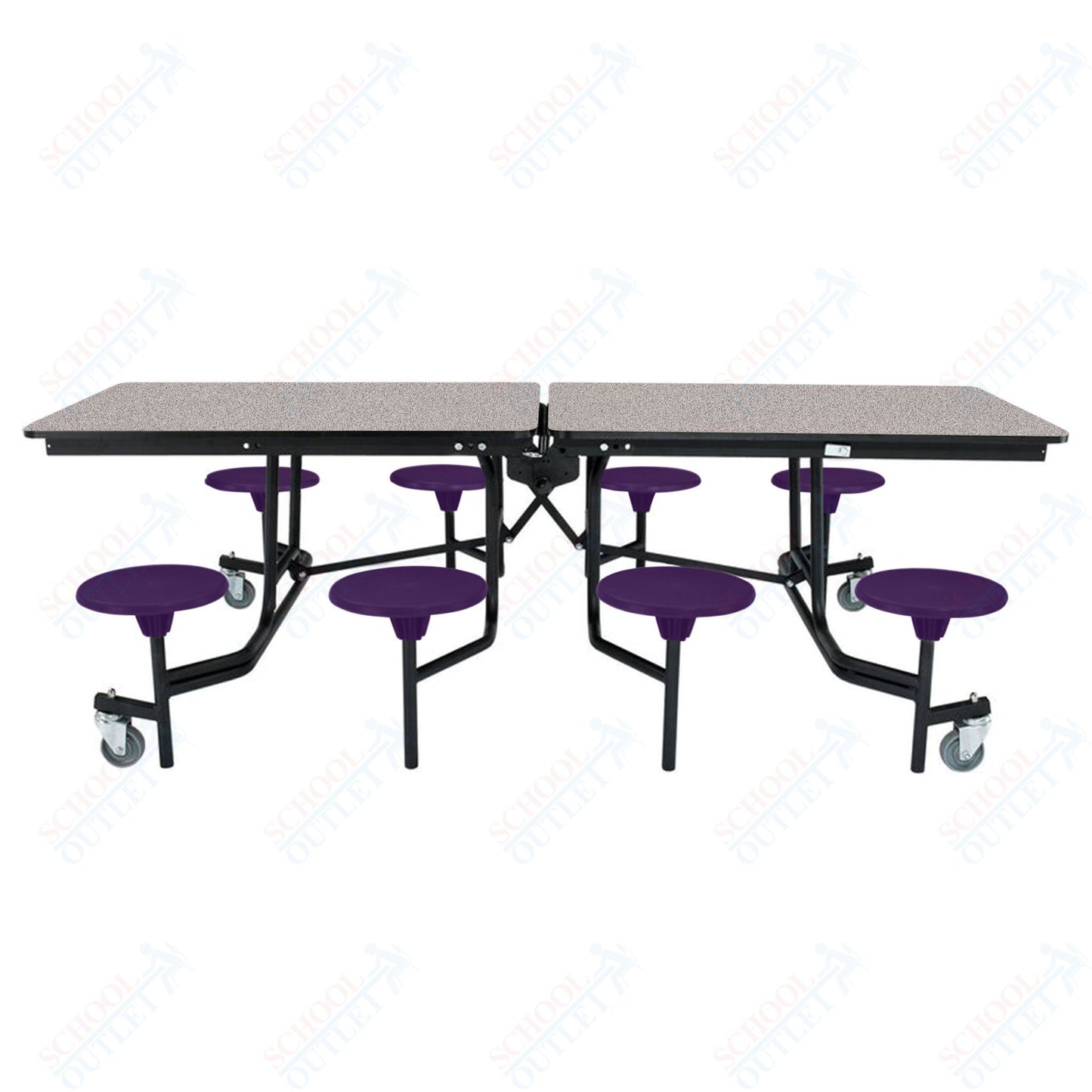 NPS Mobile Cafeteria Table - 30" W x 8' L - 8 Stools - Particleboard Core - T-Molding Edge - Black Powdercoated Frame