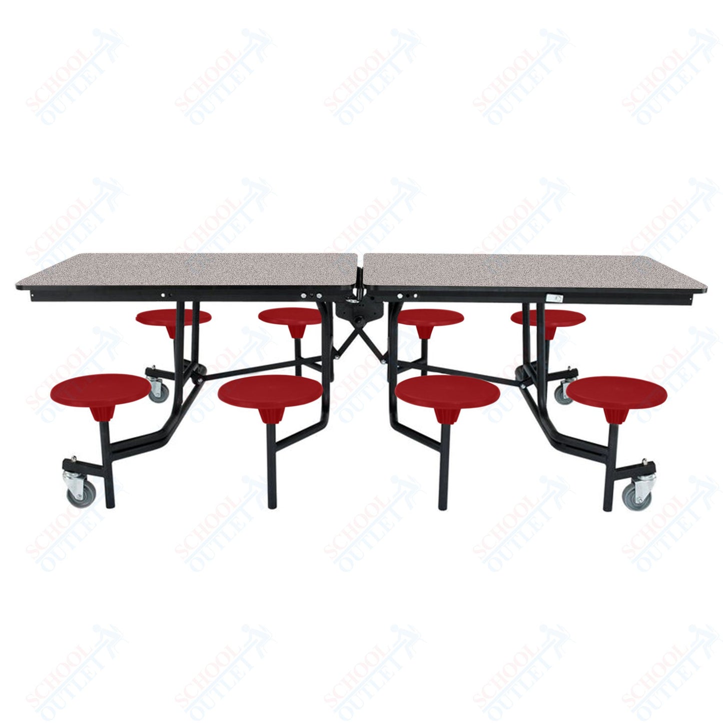 NPS Mobile Cafeteria Table - 30" W x 8' L - 8 Stools - Particleboard Core - T-Molding Edge - Black Powdercoated Frame